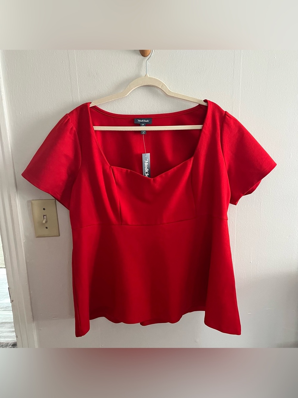 Modcloth 2X Square Neck Red NWT Pullover Top Preppy Feminine Romantic